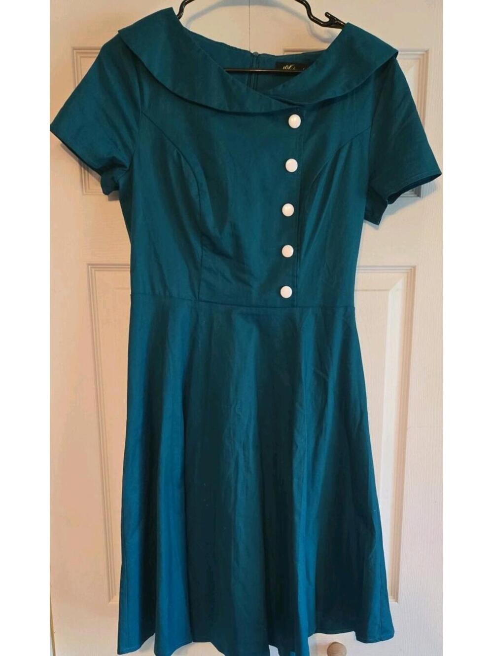 Wedtrend 1950s vtg-style audrey hepburn Retro Teal Dress Buttons Sz M